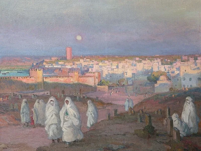 1873-Joseph de La Nézière - Donne vestite di bianco alla periferia di Rabat